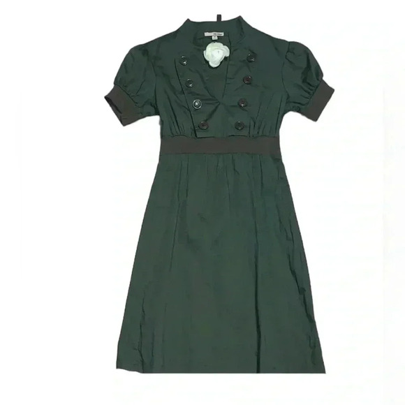 Green mini dress “Annie” style, capped sleeves , v neck sz small, - Picture 7 of 8